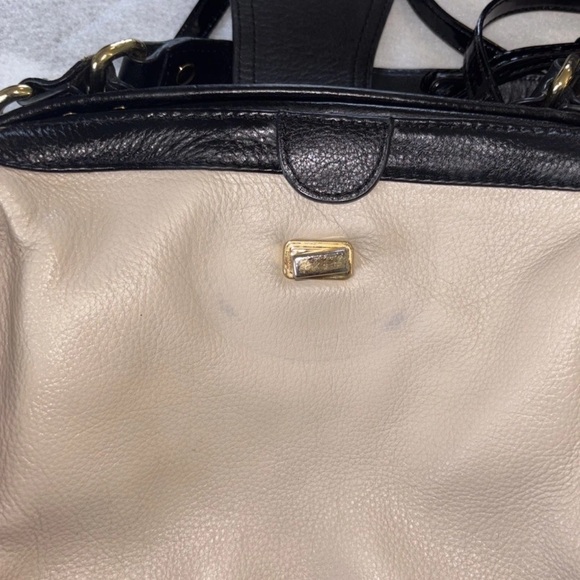 Emma Fox Classic Top Handle Satchel Bag Ivory Beige Pebbled Leather Med Frame